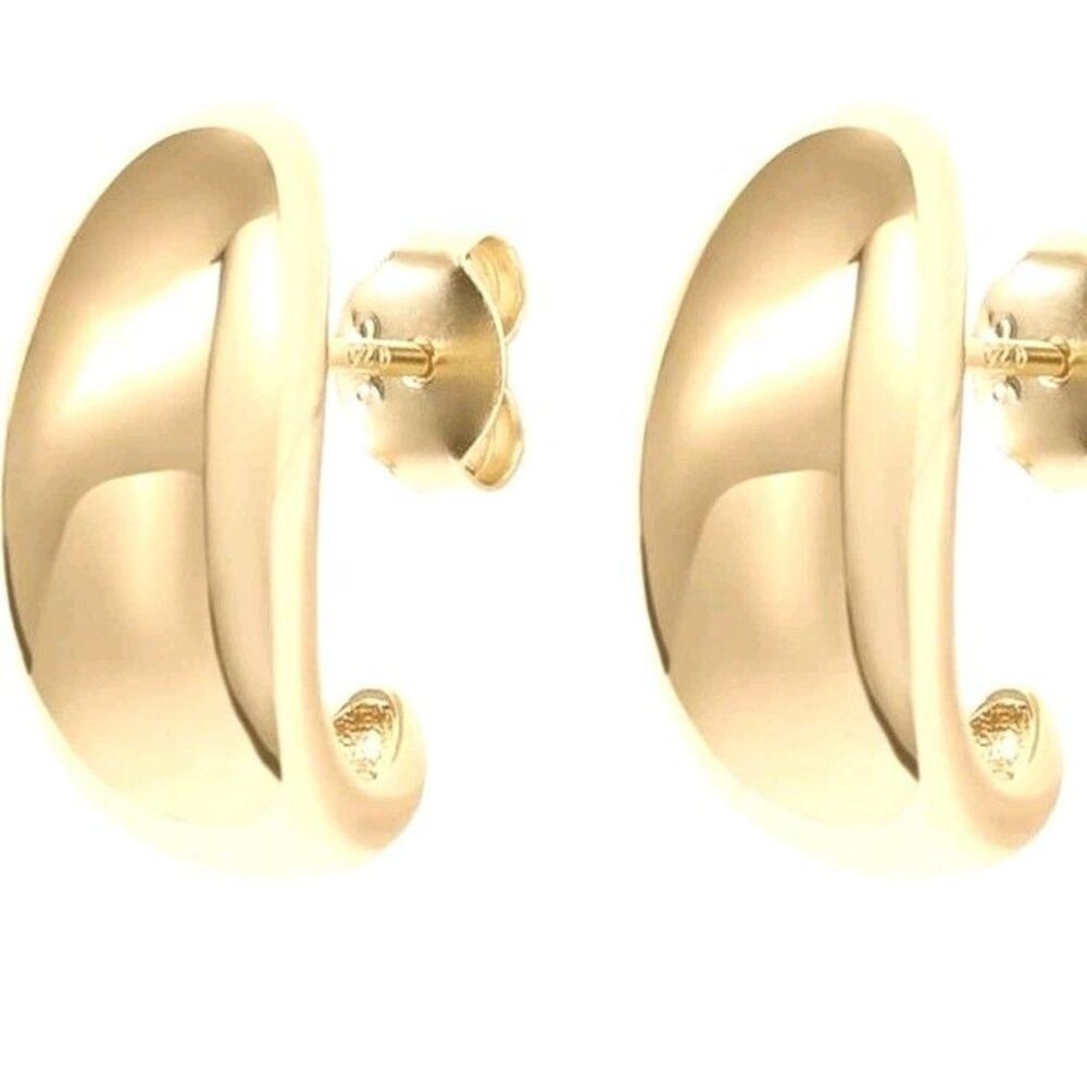 14K Gold Plated 925 Sterling Silver Post Huggie Earrings | Gold Dome Huggie Hoop